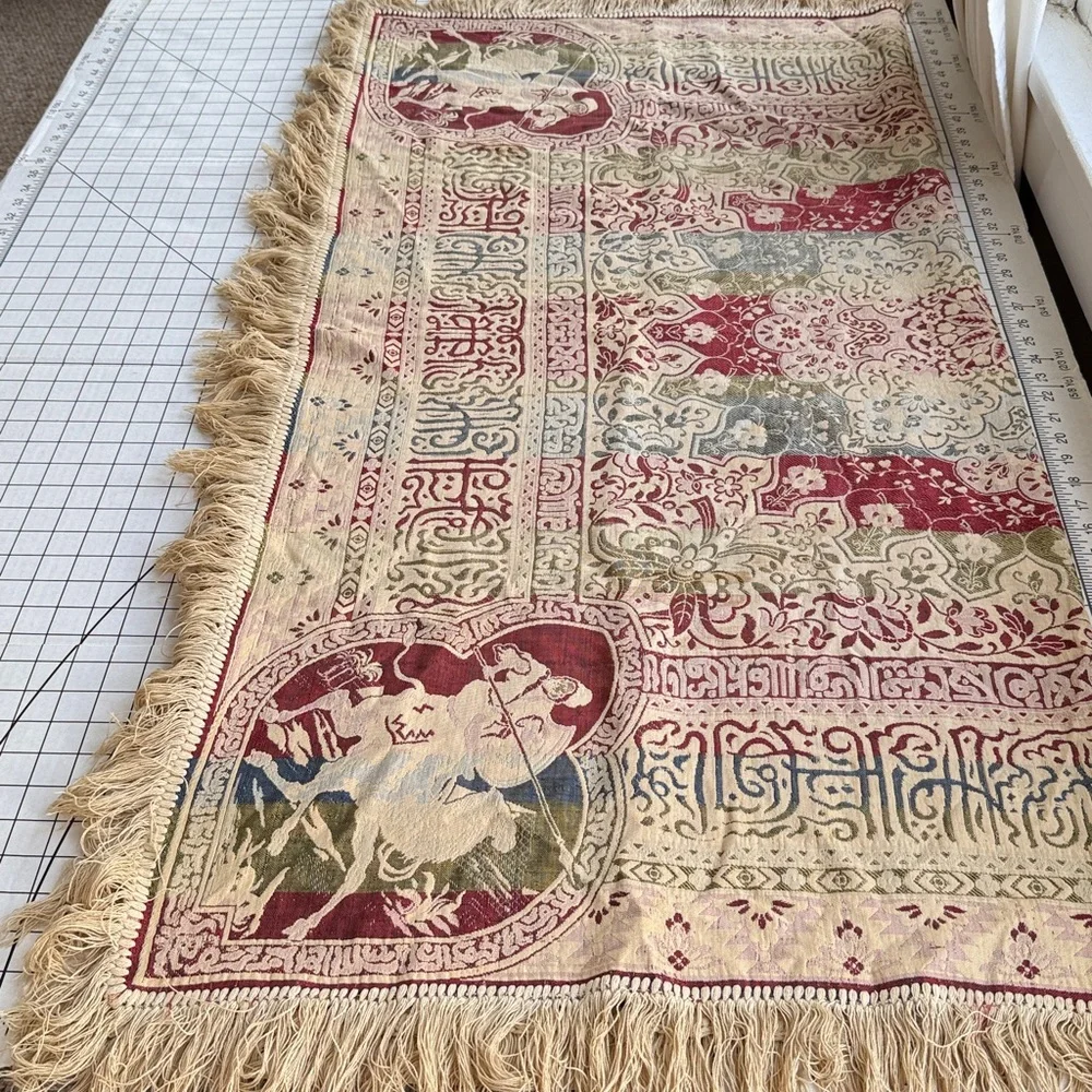 Vintage Woven Tapestry Throw / Wall Hanging – Warrior on Camel & Palm Trees– MCM